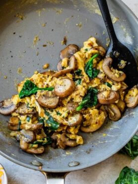 Mediterranean veggies scrambled eggs finished.