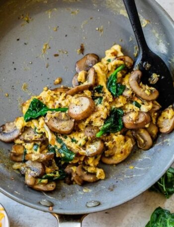 Mediterranean veggies scrambled eggs finished.