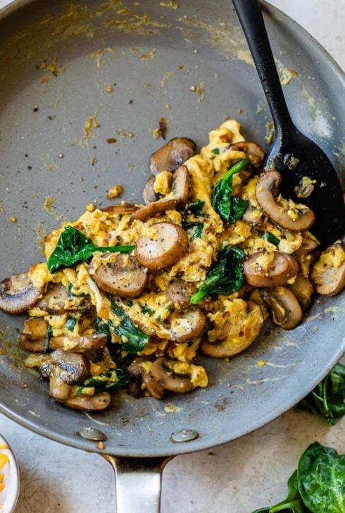 Mediterranean veggies scrambled eggs finished.