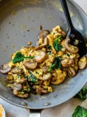 Mediterranean Veggies Scrambled Eggs in pan.