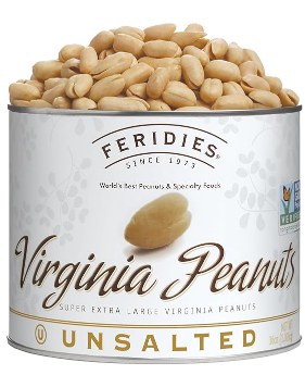 Feridies super extra large unsalted virginia peanuts.