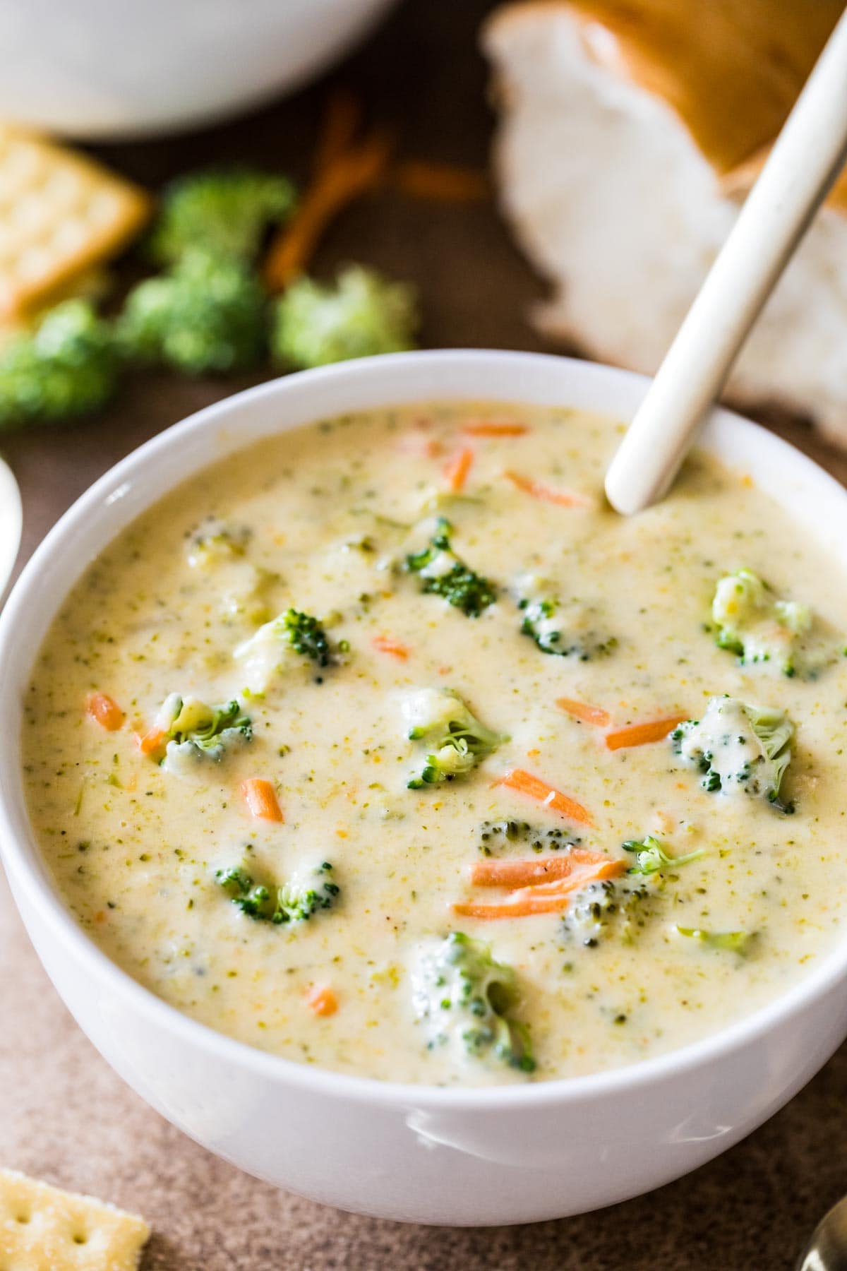 Broccoli cheddar soup ready to serve.