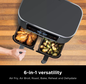 Ninja Air Fryer With Two Baskets and 6 in 1 functionalities.